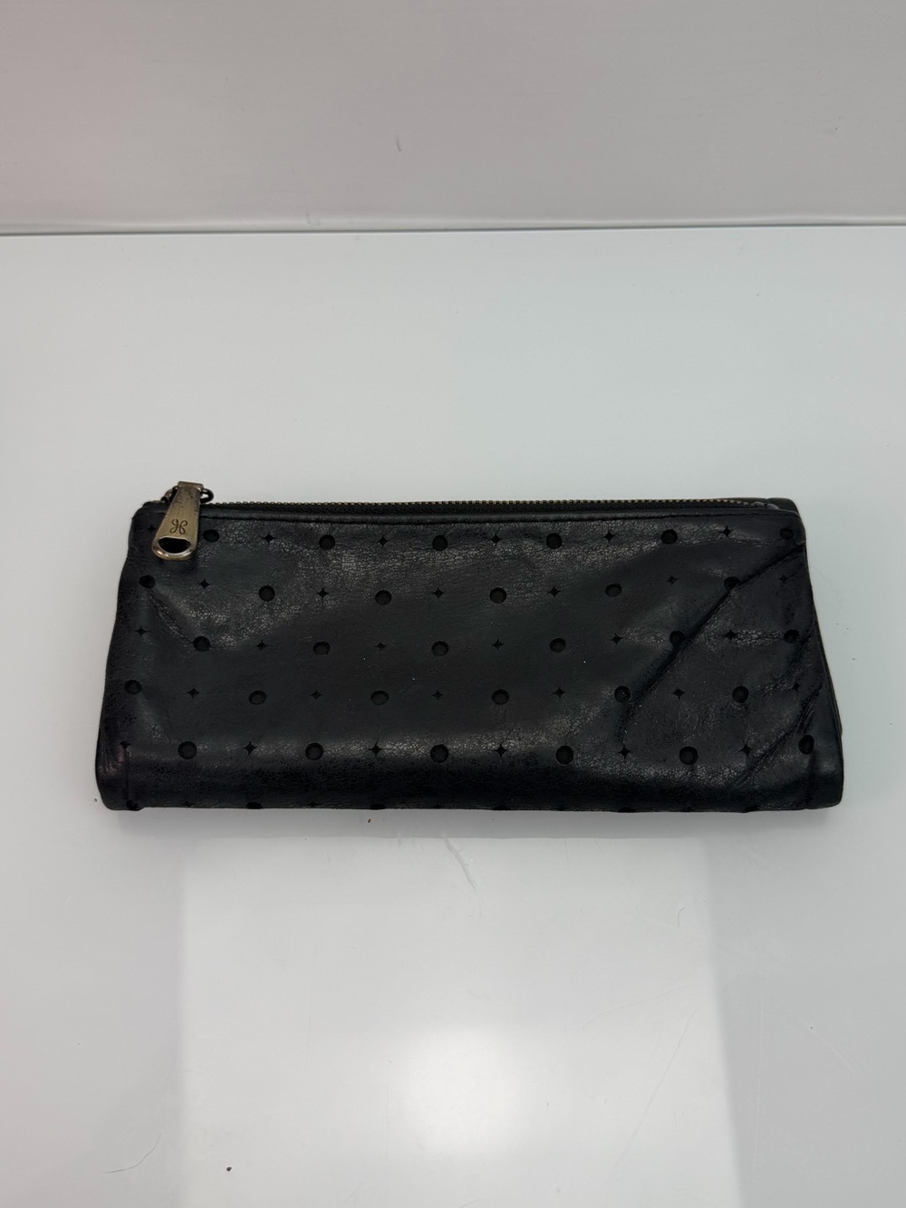 HOBO International Sadie Black Perforated Leather Trifold Wallet